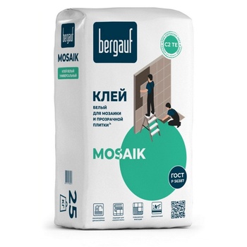 Клей белый Bergauf Mosaik для мозаики и прозрачной плитки, класс С2 ТЕ, 25кг